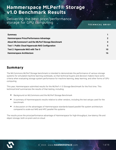 Hammerspace MLPerf® Storage v1.0 Benchmark Results