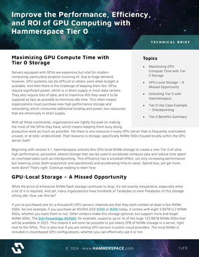 Improve the Performance, Efficiency, and ROI of GPU Computing with Hammerspace Tier 0